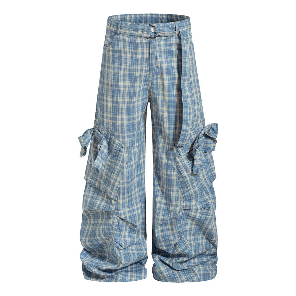 Bow tie large pocket checkered pants