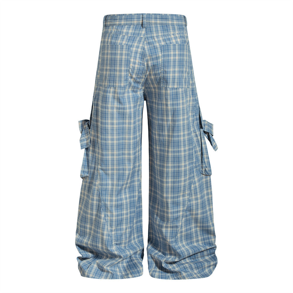 Bow tie large pocket checkered pants