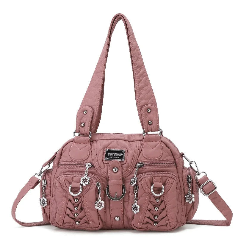 Angelkiss Women's Fashion Satchel Handbag Top-Handle PU Leather Shoulder Bag Multi-Pockets Dumpling Pack Style