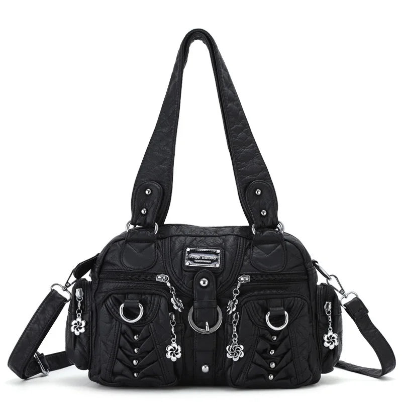 Angelkiss Women's Fashion Satchel Handbag Top-Handle PU Leather Shoulder Bag Multi-Pockets Dumpling Pack Style