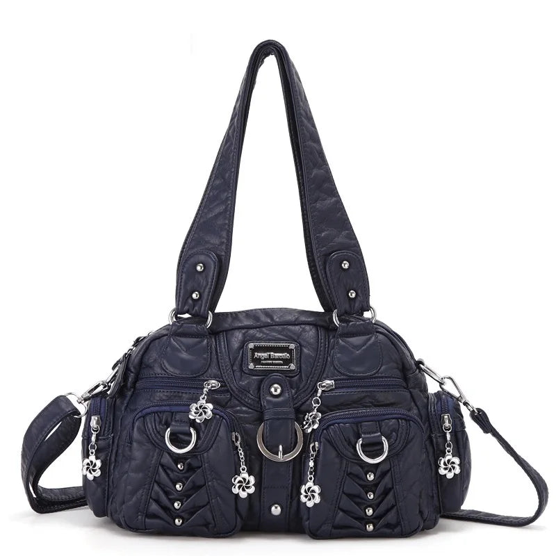 Angelkiss Women's Fashion Satchel Handbag Top-Handle PU Leather Shoulder Bag Multi-Pockets Dumpling Pack Style