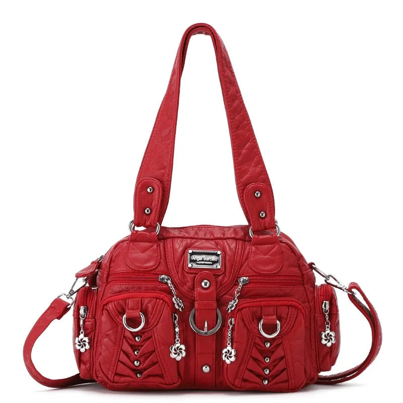 Angelkiss Women's Fashion Satchel Handbag Top-Handle PU Leather Shoulder Bag Multi-Pockets Dumpling Pack Style