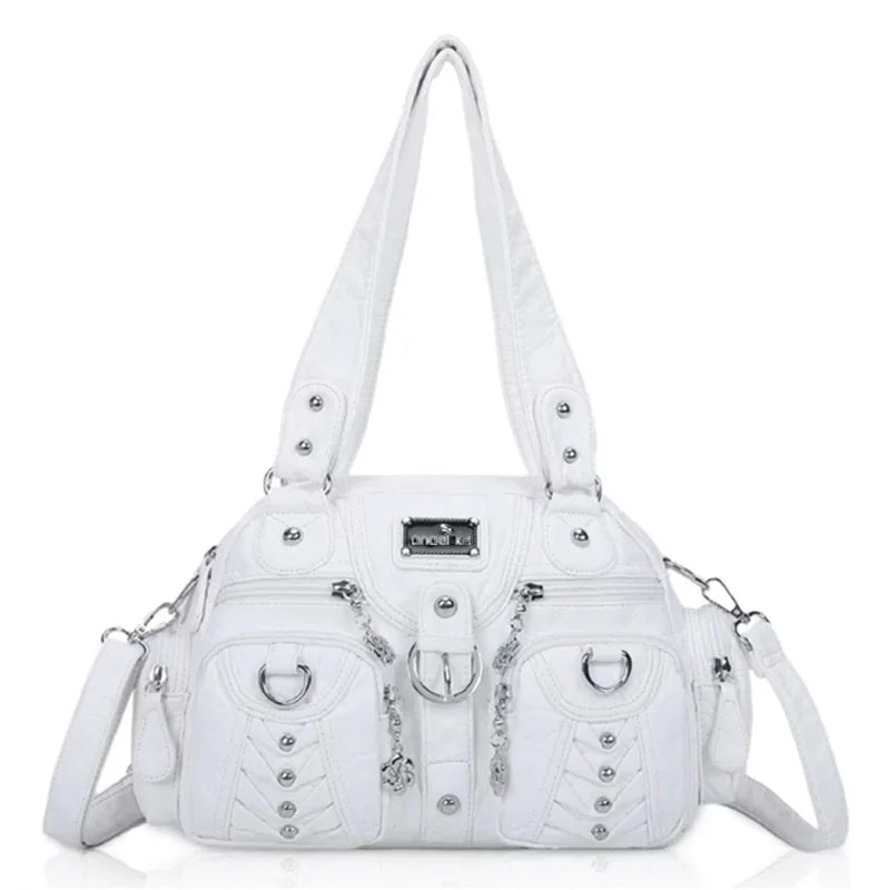 Angelkiss Women's Fashion Satchel Handbag Top-Handle PU Leather Shoulder Bag Multi-Pockets Dumpling Pack Style