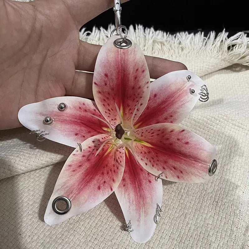 Creative Simulation Flower Alloy Keychain for Men Women Hiphop Cool Orchid Lily Keychain Fashion Backpack Decoration Accessories