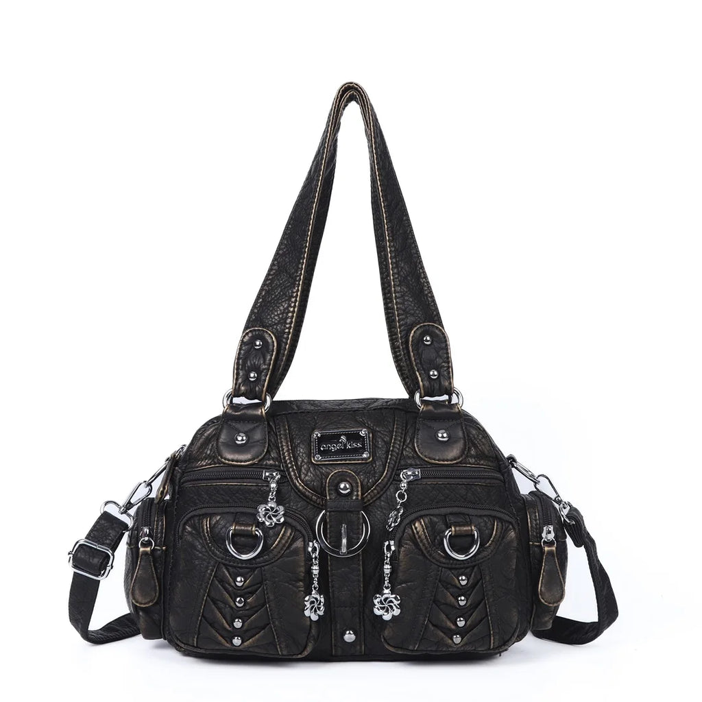 Angelkiss Women's Fashion Satchel Handbag Top-Handle PU Leather Shoulder Bag Multi-Pockets Dumpling Pack Style