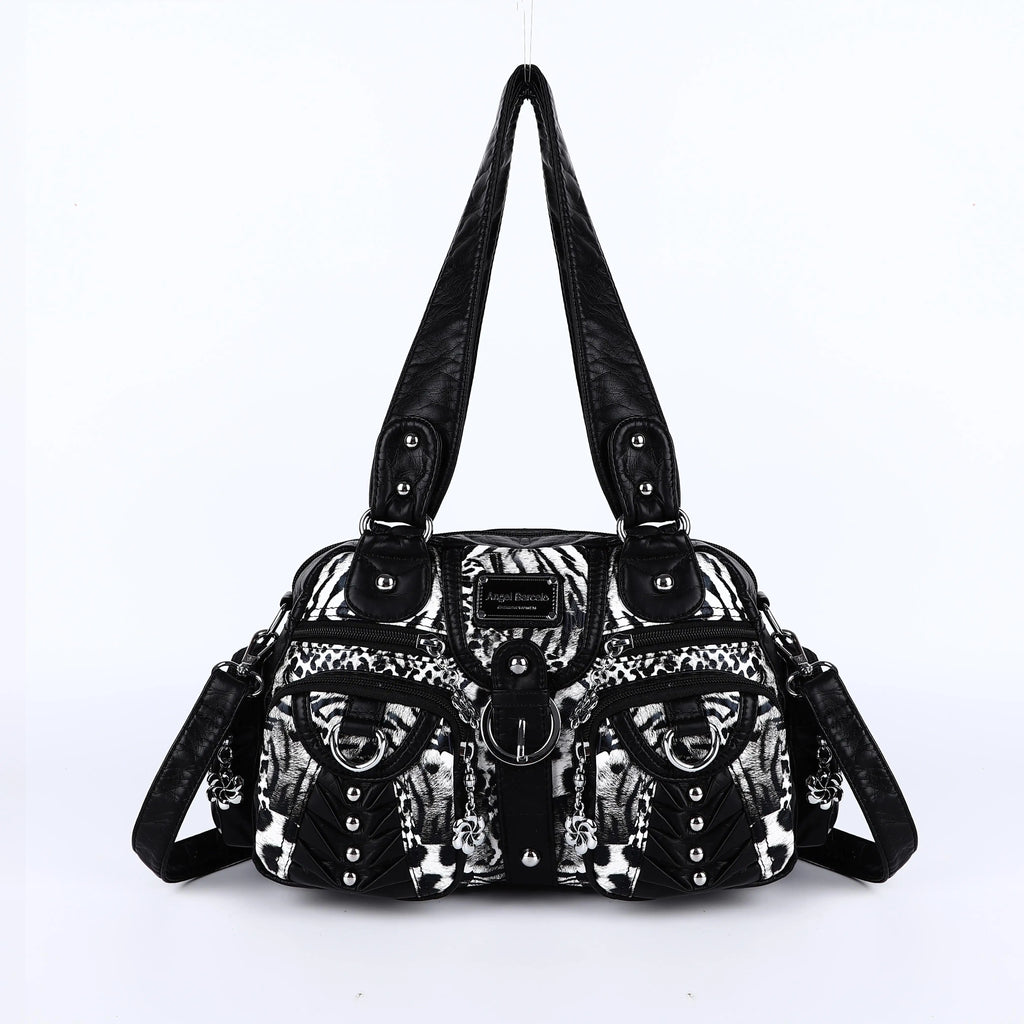 Angelkiss Women's Fashion Satchel Handbag Top-Handle PU Leather Shoulder Bag Multi-Pockets Dumpling Pack Style