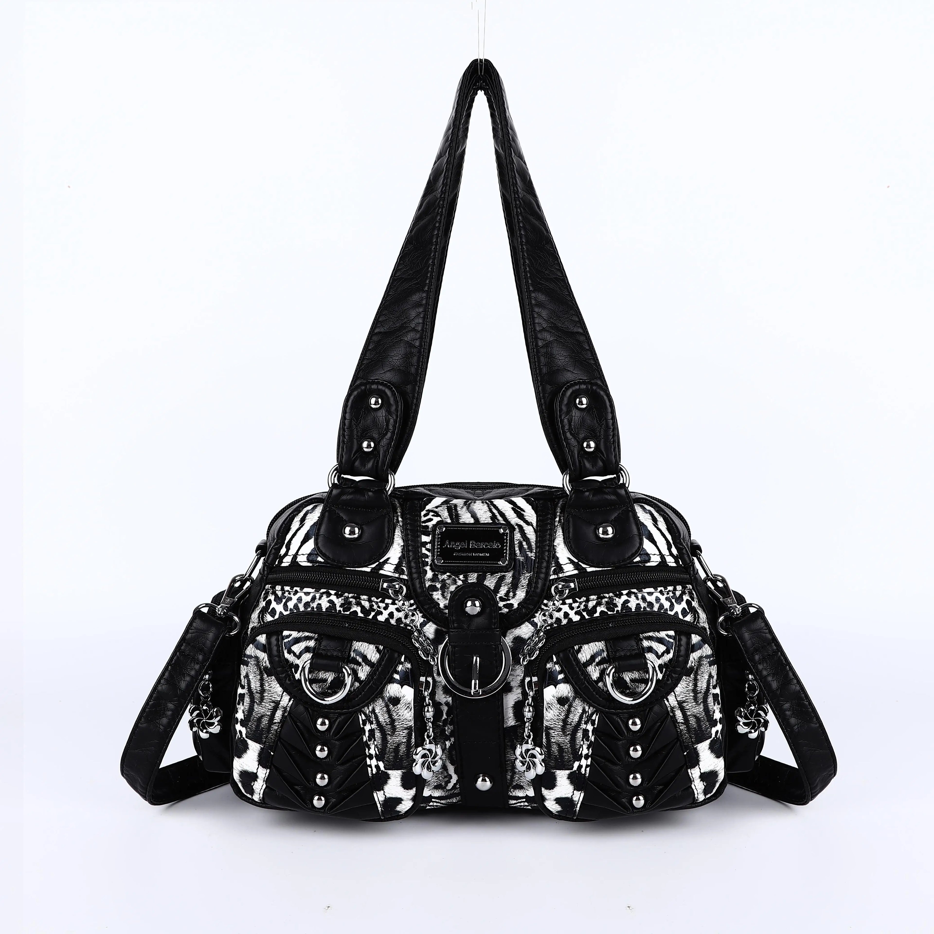 Angelkiss Women's Fashion Satchel Handbag Top-Handle PU Leather Shoulder Bag Multi-Pockets Dumpling Pack Style