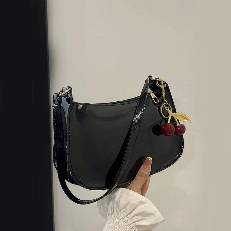 Fashion Solid Color Cherry Pendant Shoulder Bag