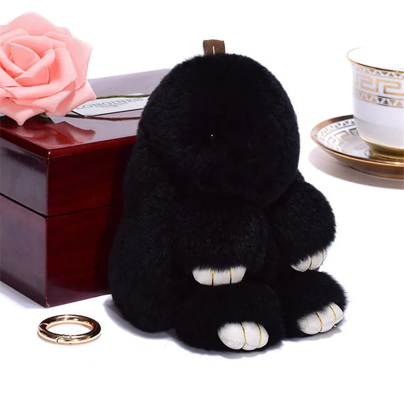 Fluffy Rabbit Pompon Bunny Keychain For Women Bag Car Key Chain Cute Rabbit Key Ring On Bag Car Trinket Pendant Gift