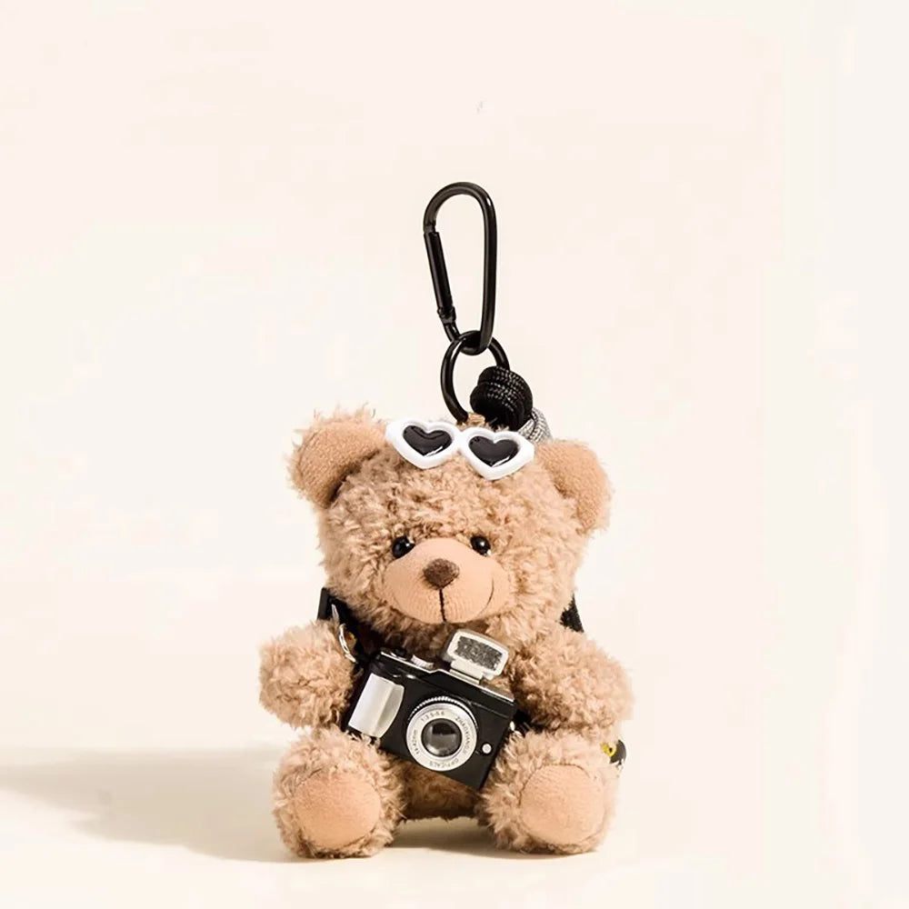 Cute Camera Model Little Bear Keychain Cartoon Plush Doll Bag Pendant Car Key Chain Accessories Gift A39