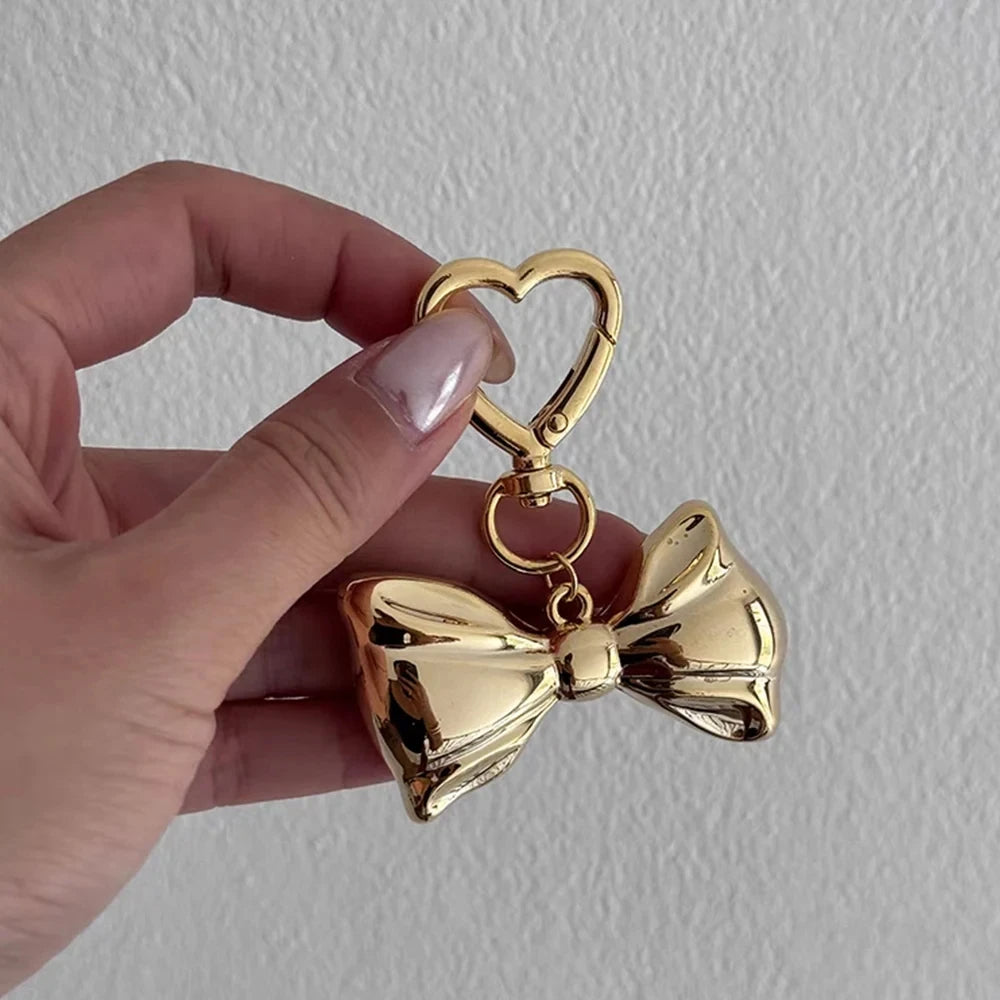 2025 Y2K Sweet Punk Big Bowknot Keychain for Women Girls Smooth Metal Heart Love Buckle Bow Pendant Bag Decoration Accessories