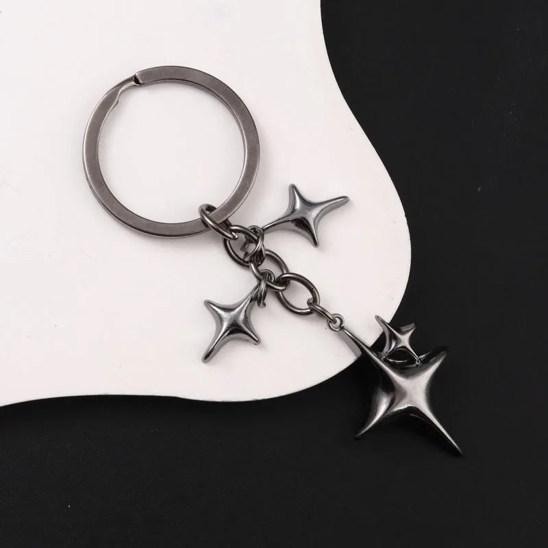 Y2K Keychains Star Moon Metal Key Rings For Women Men Friendship Gift Handbag Decoration Handmade Jewelry