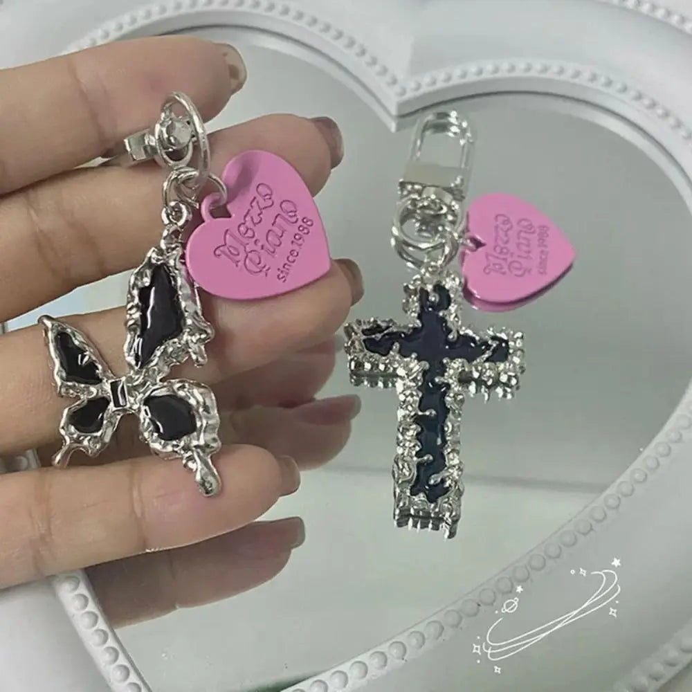 🎁 Bag Pendant Butterfly Cross Key Chain Heart Trinket Keyring Cartoon Irregular Gothic Cross Love Keychain (100% off)