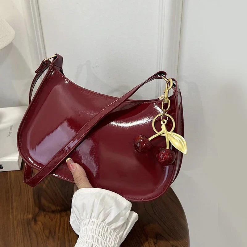 Fashion Solid Color Cherry Pendant Shoulder Bag