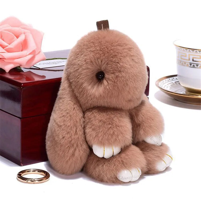 Fluffy Rabbit Pompon Bunny Keychain For Women Bag Car Key Chain Cute Rabbit Key Ring On Bag Car Trinket Pendant Gift