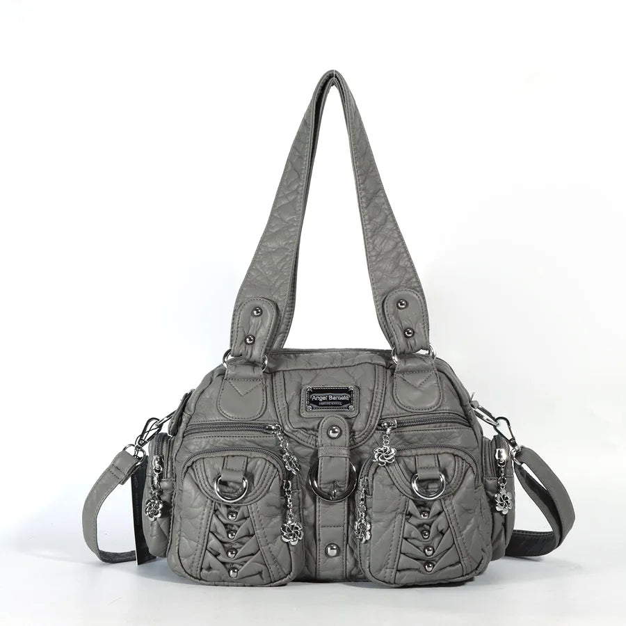 Angelkiss Women's Fashion Satchel Handbag Top-Handle PU Leather Shoulder Bag Multi-Pockets Dumpling Pack Style