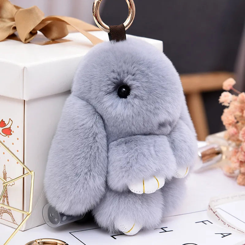 Fluffy Rabbit Pompon Bunny Keychain For Women Bag Car Key Chain Cute Rabbit Key Ring On Bag Car Trinket Pendant Gift
