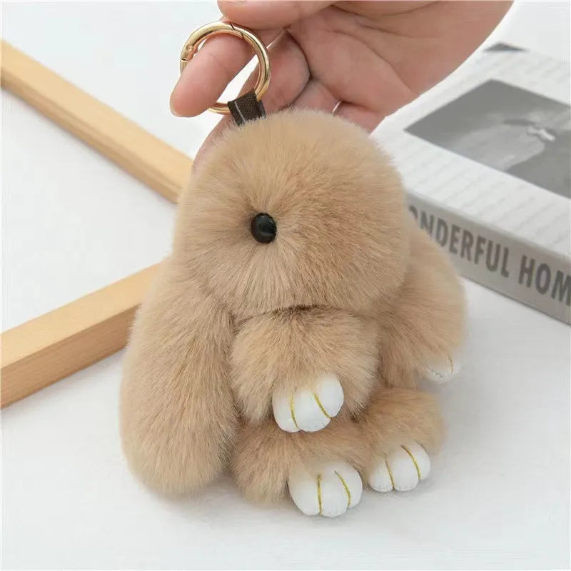 Fluffy Rabbit Pompon Bunny Keychain For Women Bag Car Key Chain Cute Rabbit Key Ring On Bag Car Trinket Pendant Gift