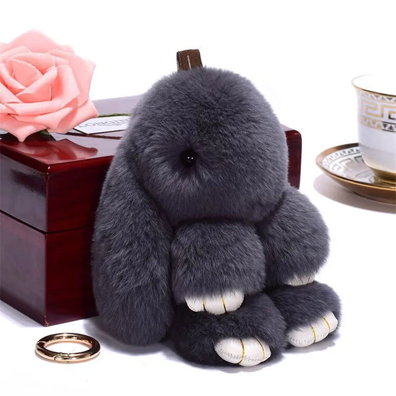 Fluffy Rabbit Pompon Bunny Keychain For Women Bag Car Key Chain Cute Rabbit Key Ring On Bag Car Trinket Pendant Gift