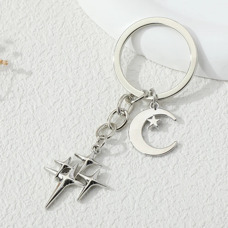 Y2K Keychains Star Moon Metal Key Rings For Women Men Friendship Gift Handbag Decoration Handmade Jewelry
