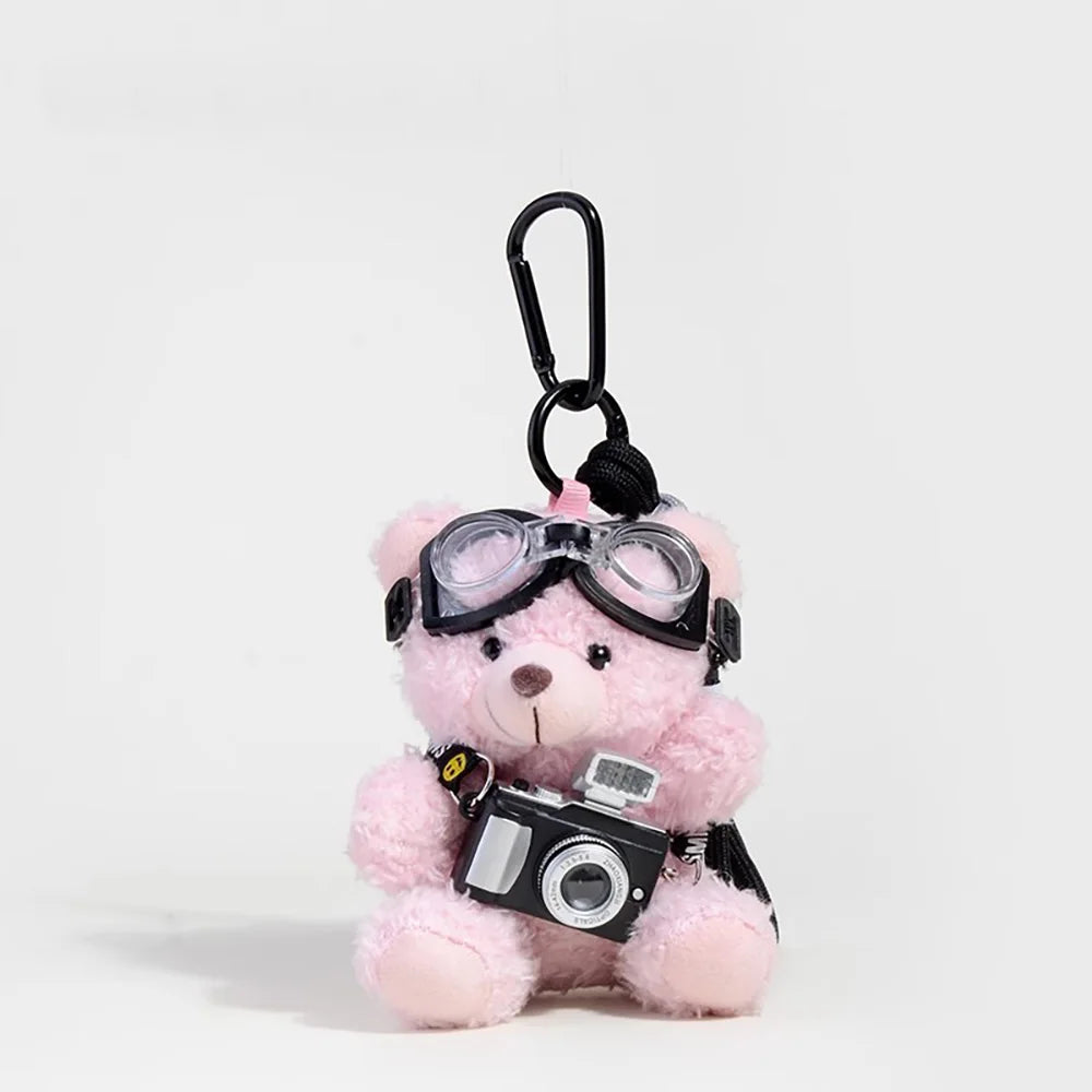 Cute Camera Model Little Bear Keychain Cartoon Plush Doll Bag Pendant Car Key Chain Accessories Gift A39
