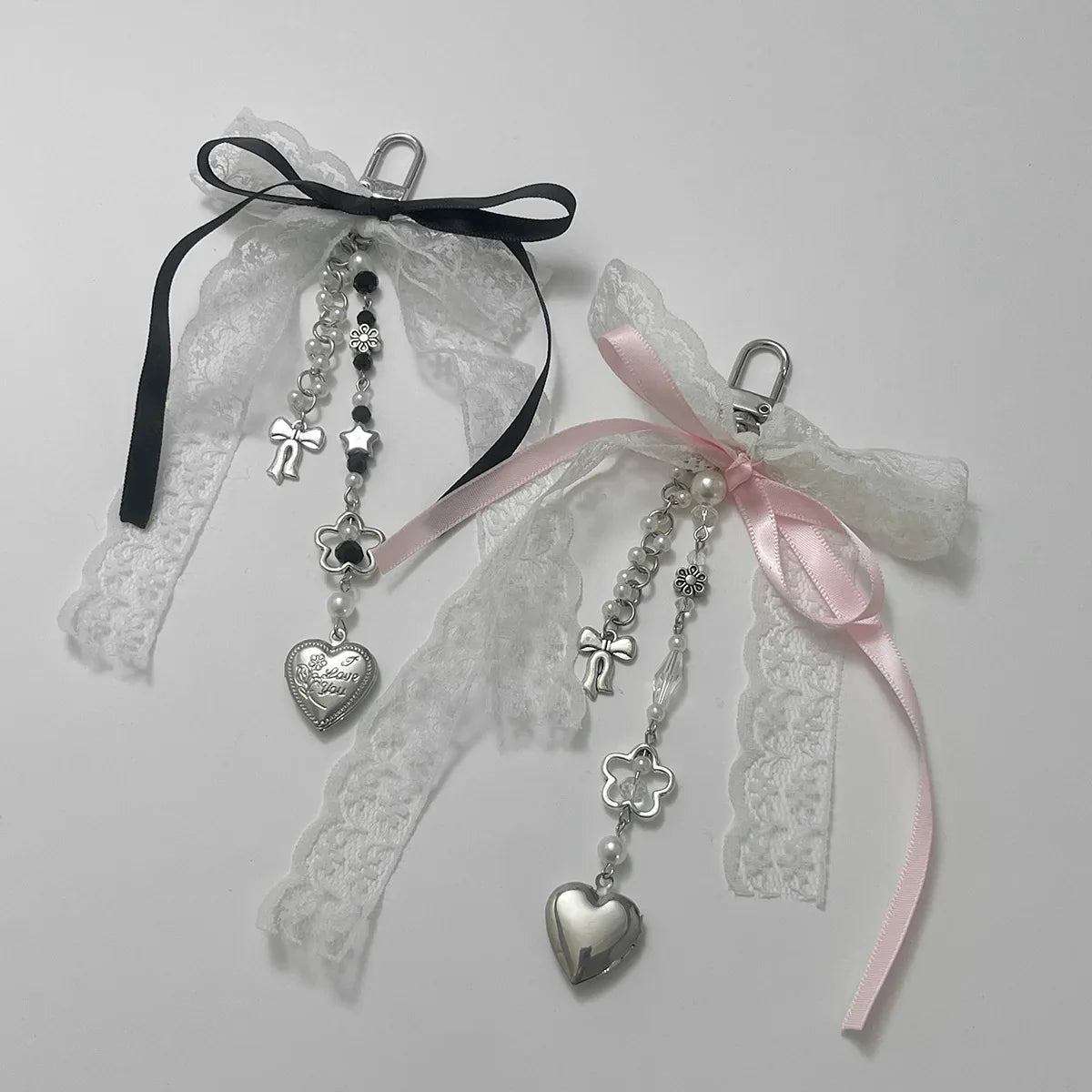 🎁 Goth Y2K Lace Leopard Bow Key Chain Heart Charm Pendant Kawaii Key Chain for Bag Accessory Women Trendy Tassel Chain Jewelry (100% off)