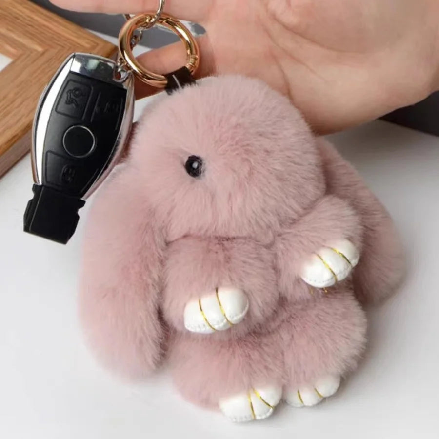Fluffy Rabbit Pompon Bunny Keychain For Women Bag Car Key Chain Cute Rabbit Key Ring On Bag Car Trinket Pendant Gift