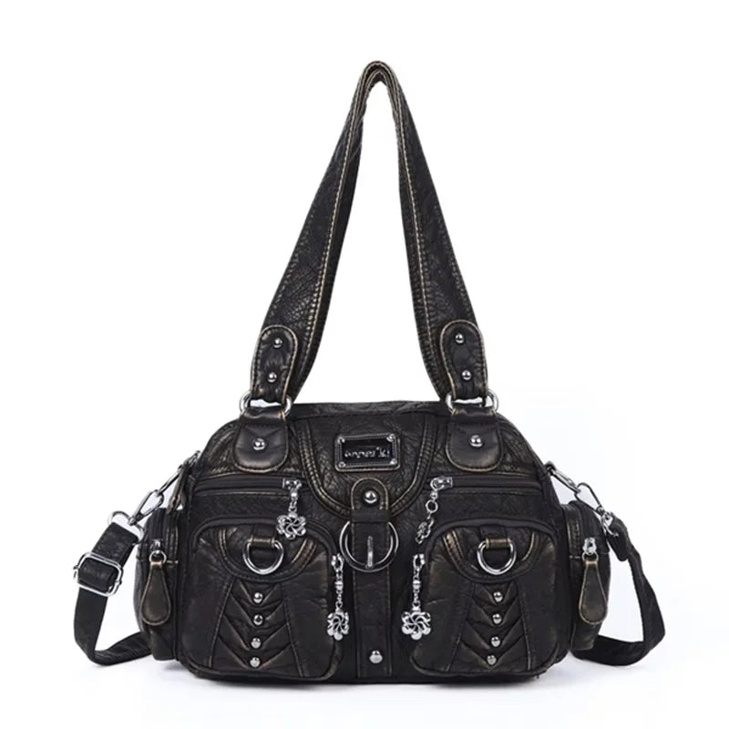 Angelkiss Women's Fashion Satchel Handbag Top-Handle PU Leather Shoulder Bag Multi-Pockets Dumpling Pack Style