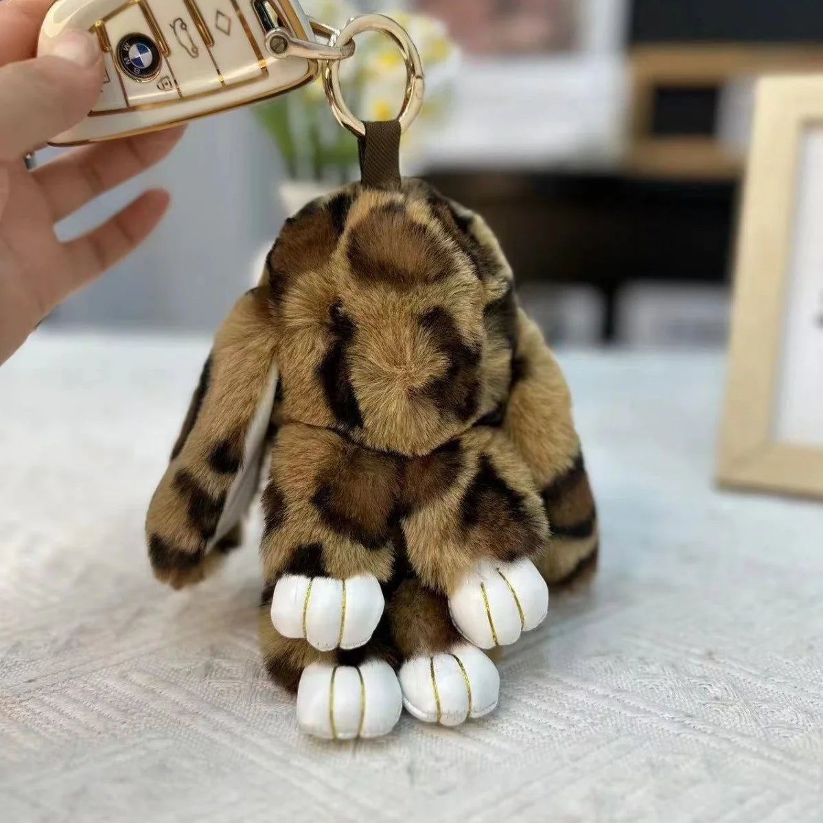 Fluffy Rabbit Pompon Bunny Keychain For Women Bag Car Key Chain Cute Rabbit Key Ring On Bag Car Trinket Pendant Gift