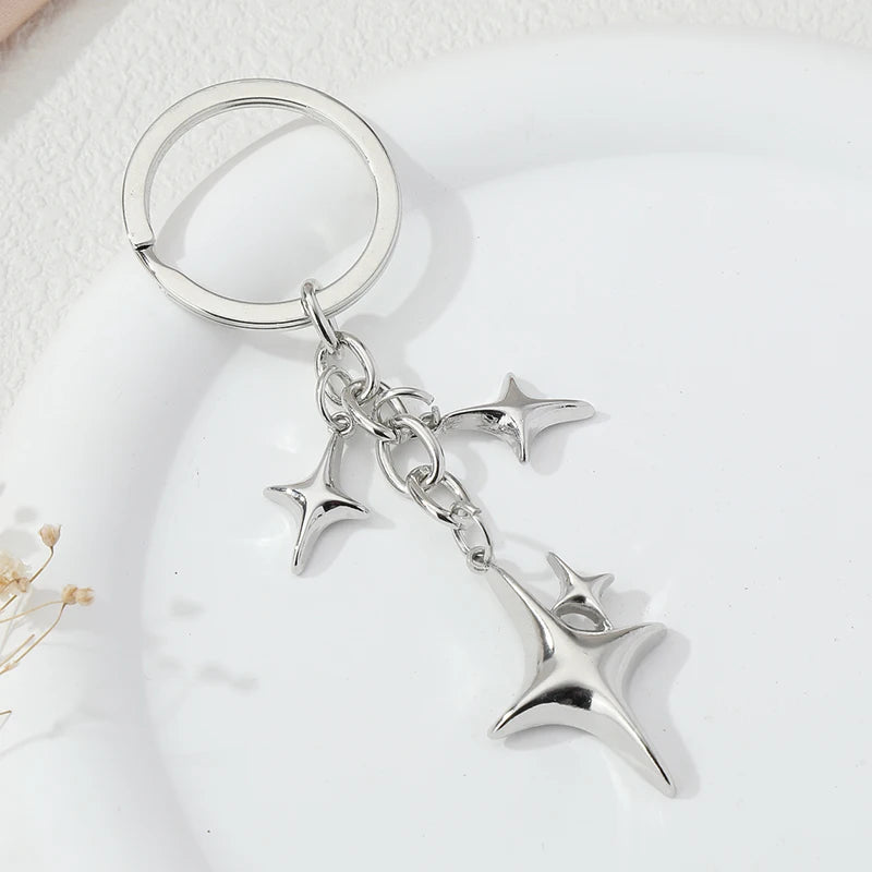 Y2K Keychains Star Moon Metal Key Rings For Women Men Friendship Gift Handbag Decoration Handmade Jewelry