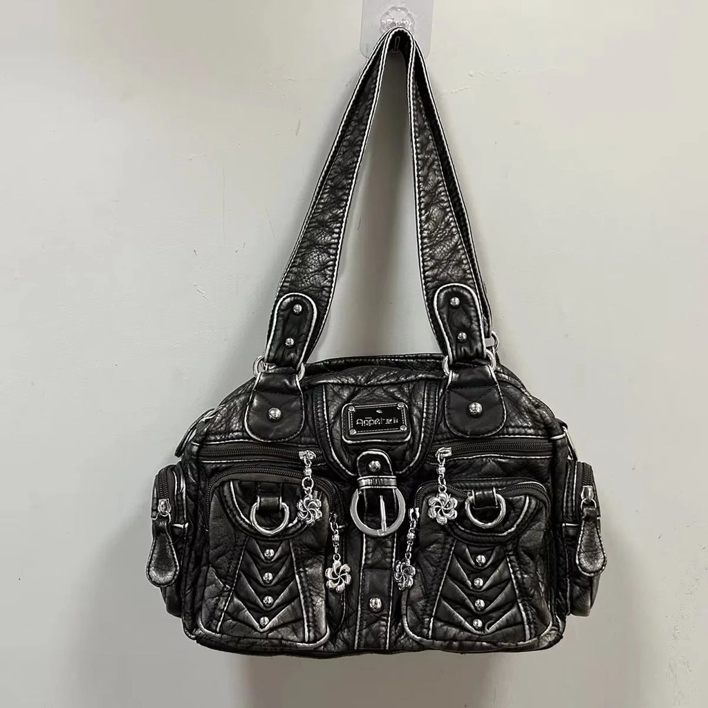 Angelkiss Women's Fashion Satchel Handbag Top-Handle PU Leather Shoulder Bag Multi-Pockets Dumpling Pack Style