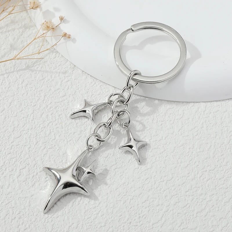 Y2K Keychains Star Moon Metal Key Rings For Women Men Friendship Gift Handbag Decoration Handmade Jewelry