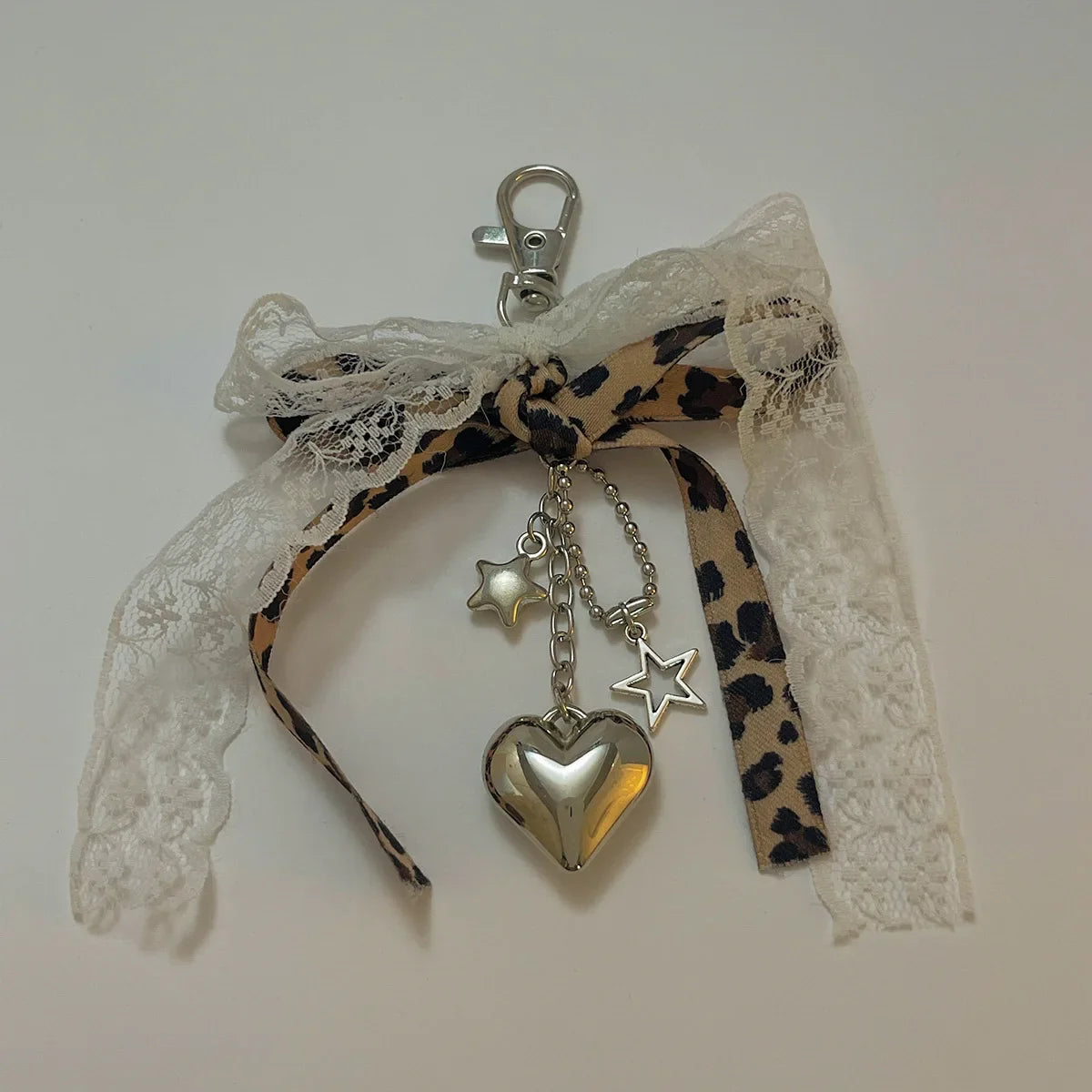 🎁 Goth Y2K Lace Leopard Bow Key Chain Heart Charm Pendant Kawaii Key Chain for Bag Accessory Women Trendy Tassel Chain Jewelry (100% off)