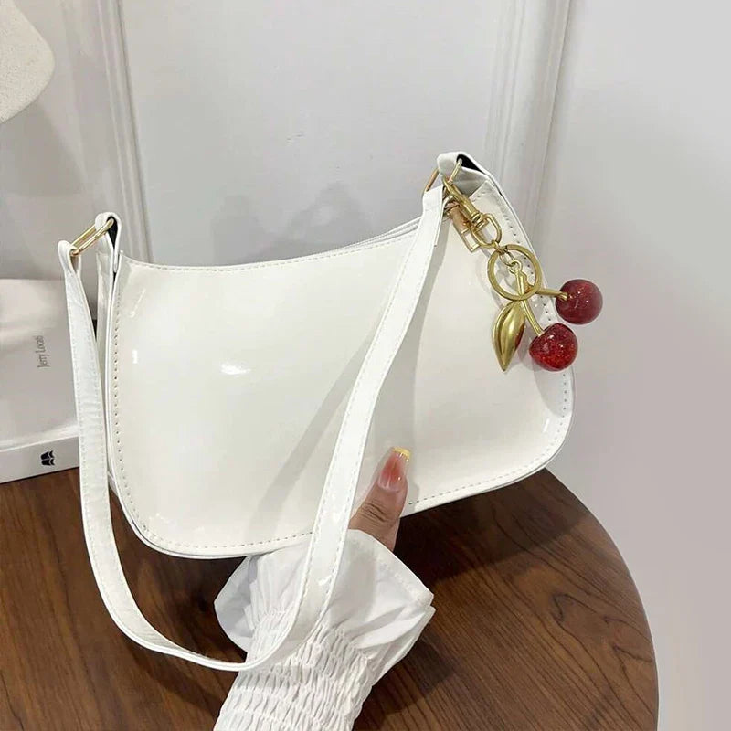 Fashion Solid Color Cherry Pendant Shoulder Bag