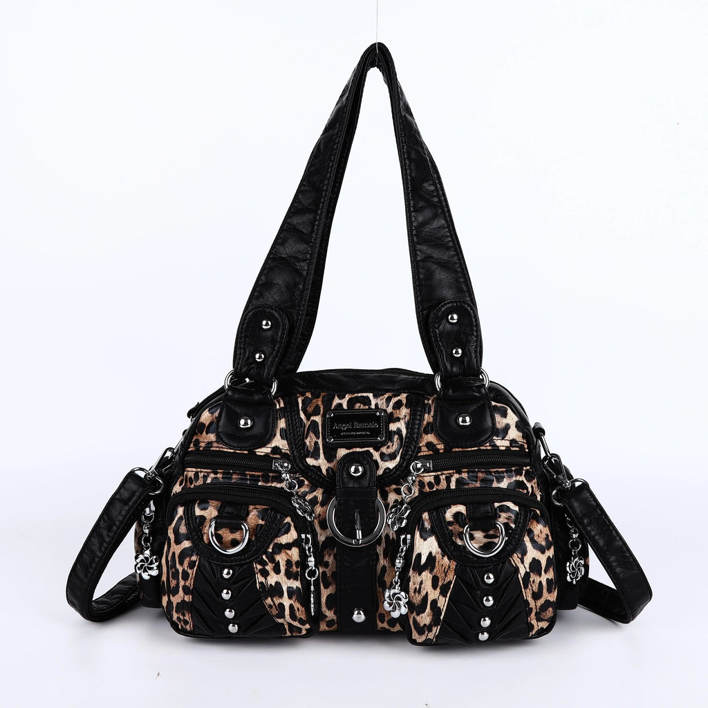 Angelkiss Women's Fashion Satchel Handbag Top-Handle PU Leather Shoulder Bag Multi-Pockets Dumpling Pack Style