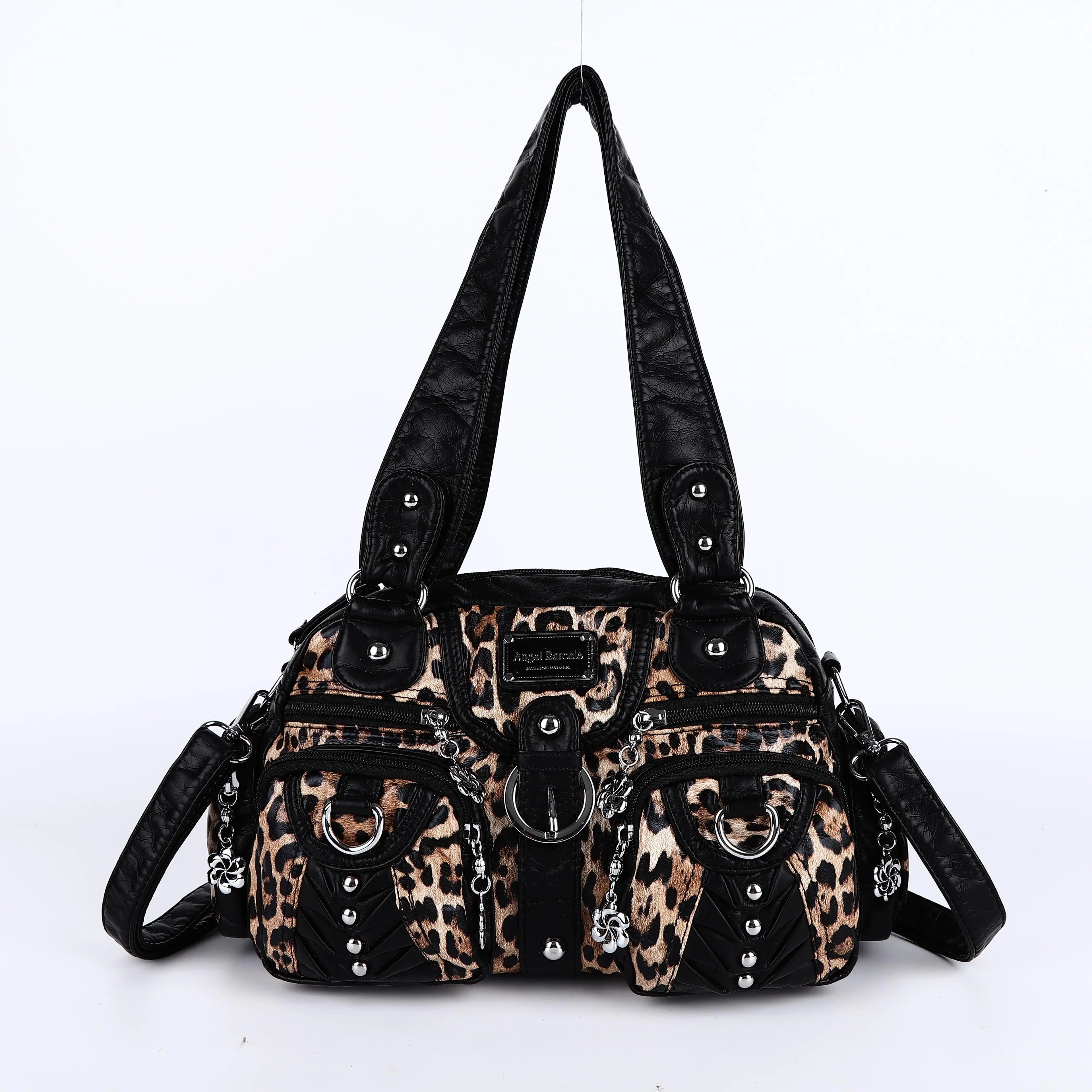 Angelkiss Women's Fashion Satchel Handbag Top-Handle PU Leather Shoulder Bag Multi-Pockets Dumpling Pack Style