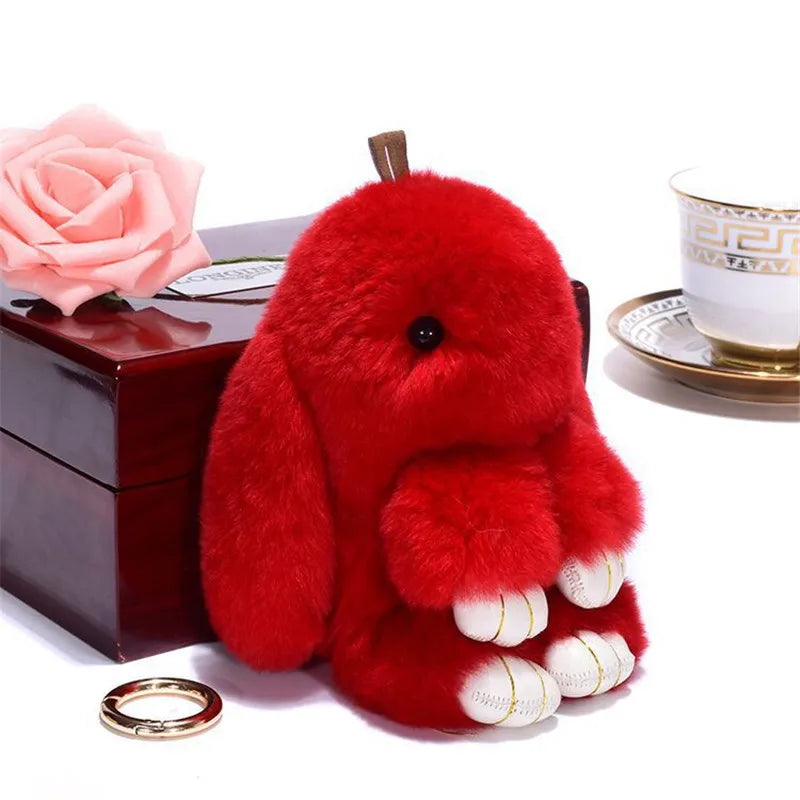 Fluffy Rabbit Pompon Bunny Keychain For Women Bag Car Key Chain Cute Rabbit Key Ring On Bag Car Trinket Pendant Gift