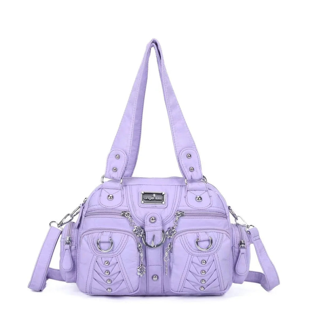 Angelkiss Women's Fashion Satchel Handbag Top-Handle PU Leather Shoulder Bag Multi-Pockets Dumpling Pack Style