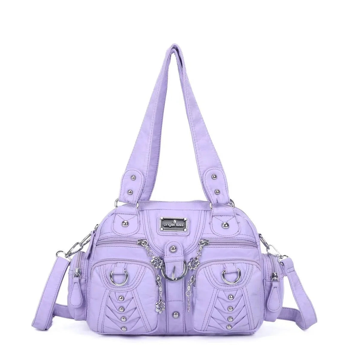 Angelkiss Women's Fashion Satchel Handbag Top-Handle PU Leather Shoulder Bag Multi-Pockets Dumpling Pack Style