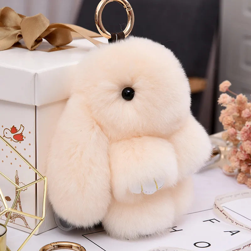 Fluffy Rabbit Pompon Bunny Keychain For Women Bag Car Key Chain Cute Rabbit Key Ring On Bag Car Trinket Pendant Gift