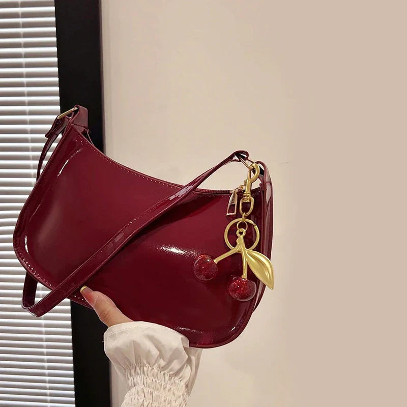 Fashion Solid Color Cherry Pendant Shoulder Bag