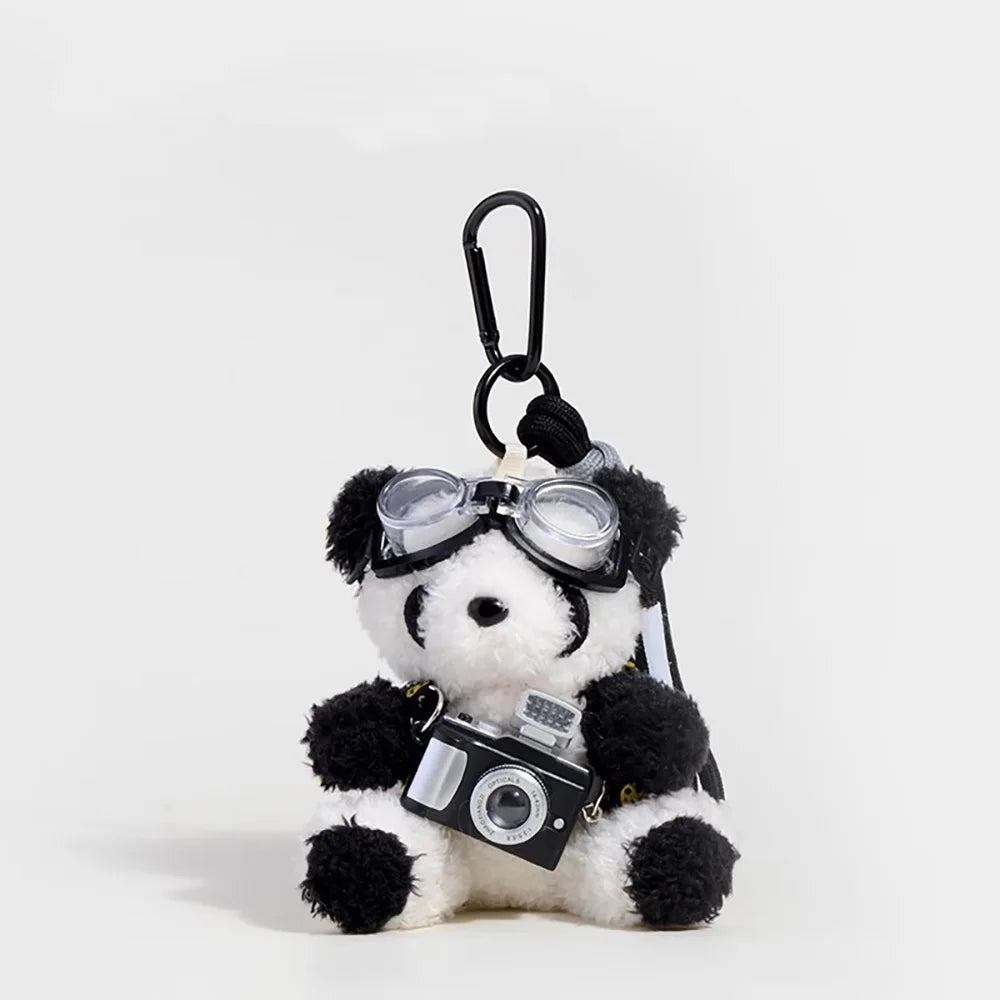 Cute Camera Model Little Bear Keychain Cartoon Plush Doll Bag Pendant Car Key Chain Accessories Gift A39