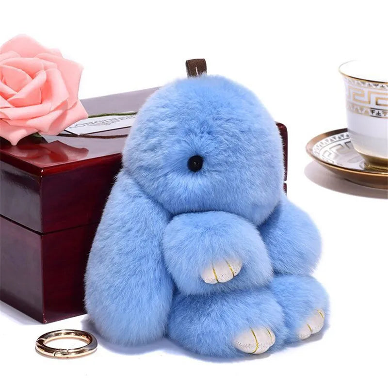 Fluffy Rabbit Pompon Bunny Keychain For Women Bag Car Key Chain Cute Rabbit Key Ring On Bag Car Trinket Pendant Gift