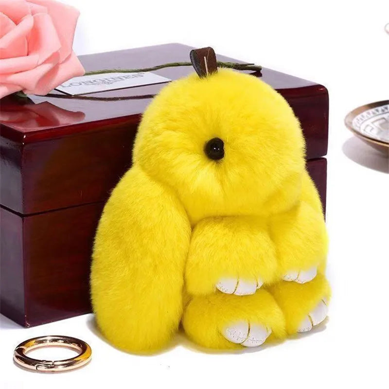 Fluffy Rabbit Pompon Bunny Keychain For Women Bag Car Key Chain Cute Rabbit Key Ring On Bag Car Trinket Pendant Gift