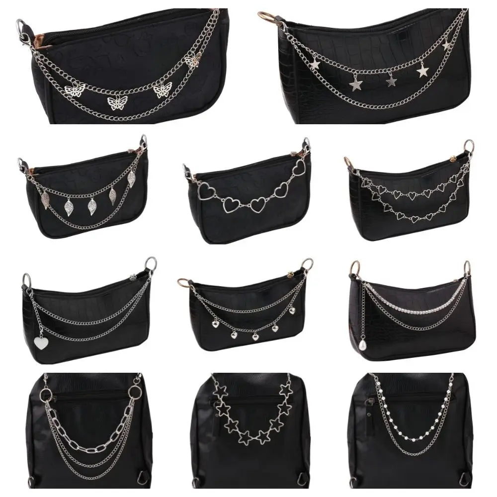 Butterfly Metal Bag Chain Heart Bag Straps Multi-layer Metal Chain Strap Bag Decorative Chain Replacement Bag Accessories
