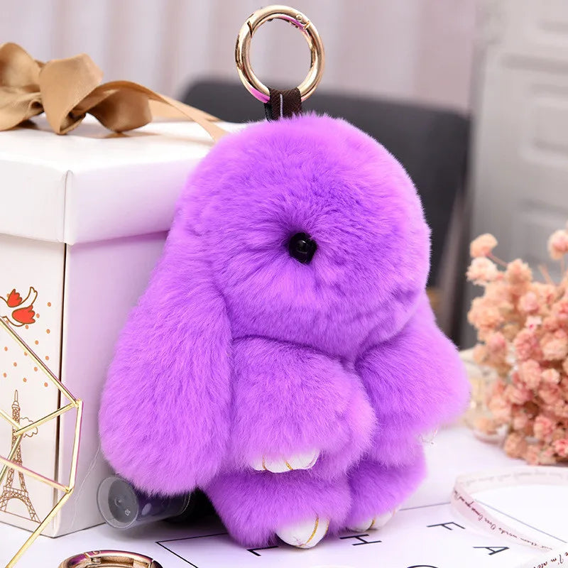 Fluffy Rabbit Pompon Bunny Keychain For Women Bag Car Key Chain Cute Rabbit Key Ring On Bag Car Trinket Pendant Gift