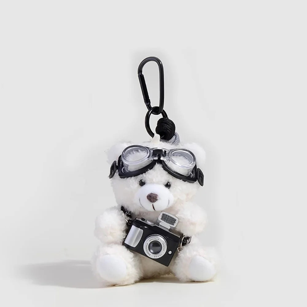 Cute Camera Model Little Bear Keychain Cartoon Plush Doll Bag Pendant Car Key Chain Accessories Gift A39