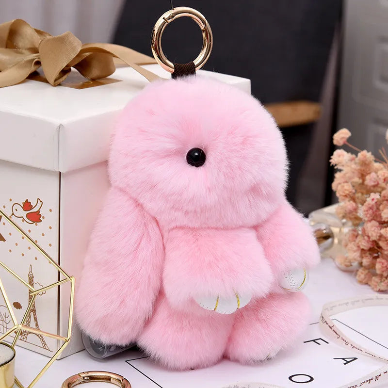 Fluffy Rabbit Pompon Bunny Keychain For Women Bag Car Key Chain Cute Rabbit Key Ring On Bag Car Trinket Pendant Gift