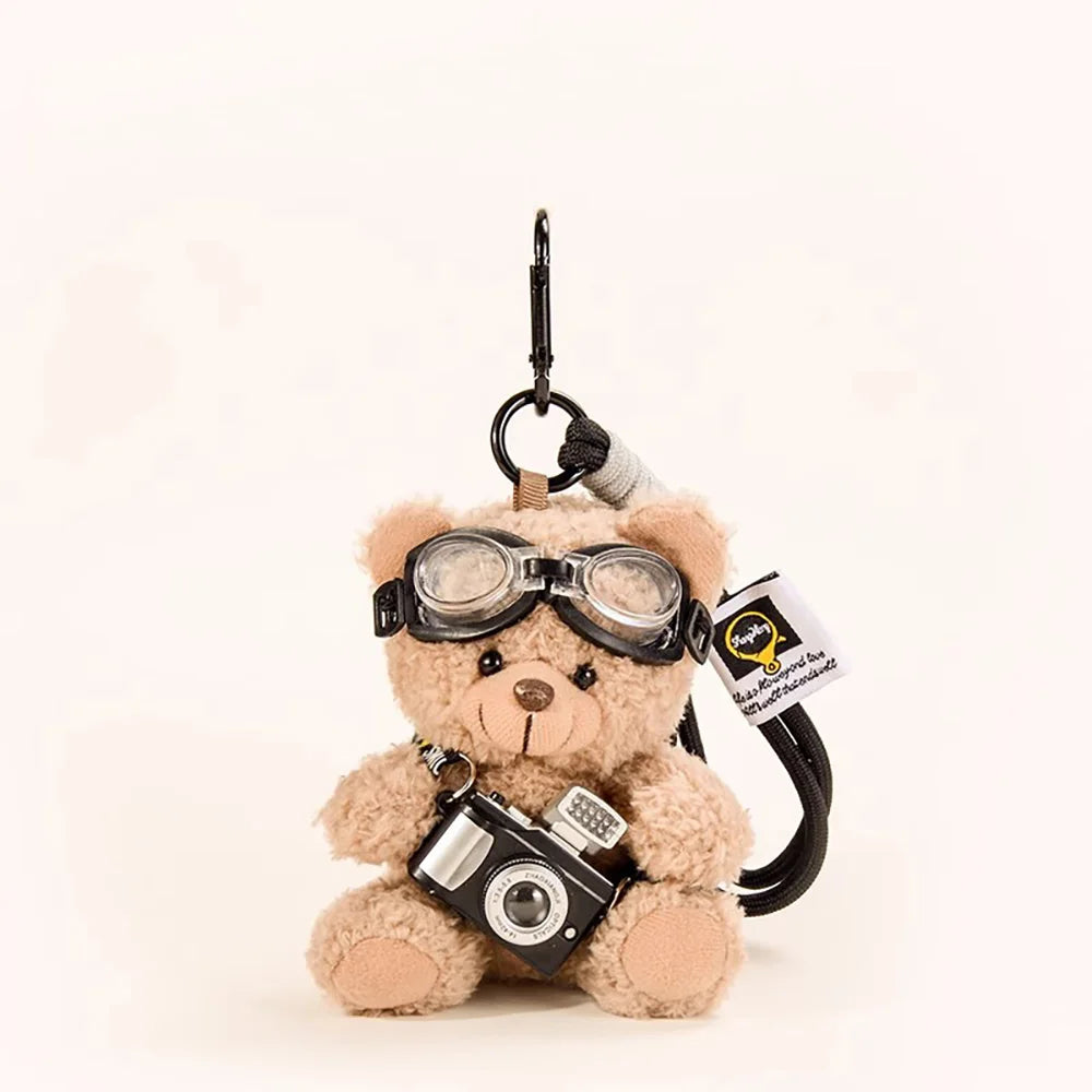 Cute Camera Model Little Bear Keychain Cartoon Plush Doll Bag Pendant Car Key Chain Accessories Gift A39