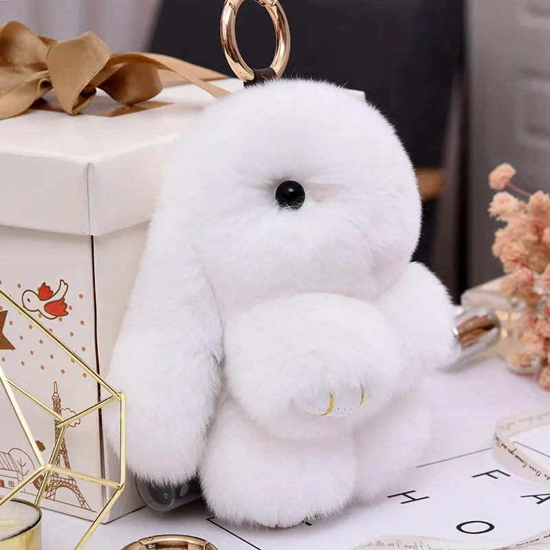 Fluffy Rabbit Pompon Bunny Keychain For Women Bag Car Key Chain Cute Rabbit Key Ring On Bag Car Trinket Pendant Gift